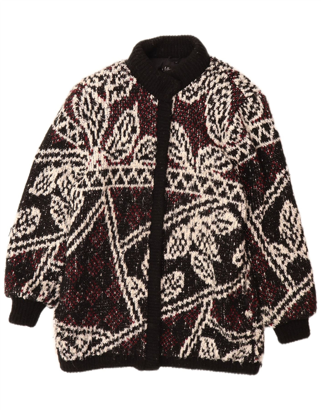 JEFFREY BROWNLEADER Cappotto in maglia da donna UK 14 Acrilico floreale nero medio