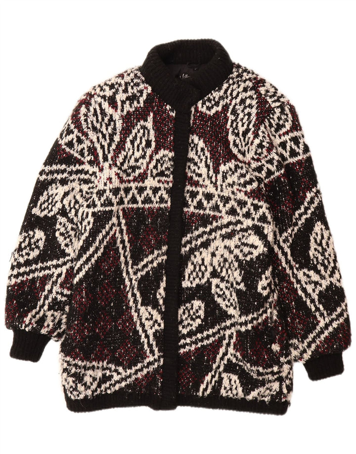 JEFFREY BROWNLEADER Cappotto in maglia da donna UK 14 Acrilico floreale nero medio
