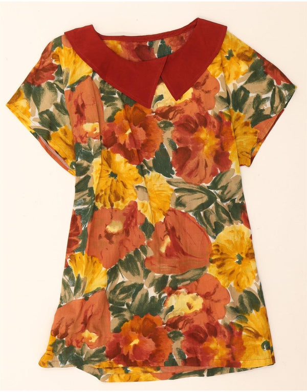 Abito vintage da donna a trapezio UK 14 medio floreale multicolore