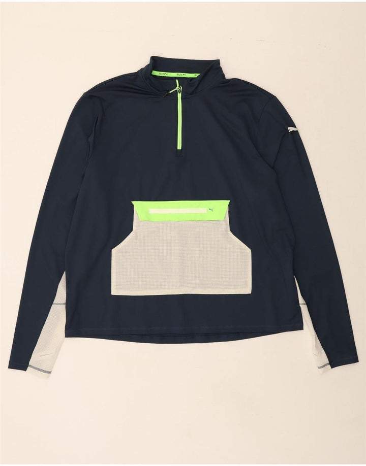 PUMA Mens Zip Neck Pullover Tracksuit Top 2XL Navy Blue Colourblock Vintage Puma and Second-Hand Puma from Messina Hembry 
