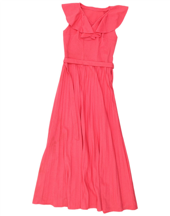 Abito lungo senza maniche vintage da donna UK 12 rosa medio