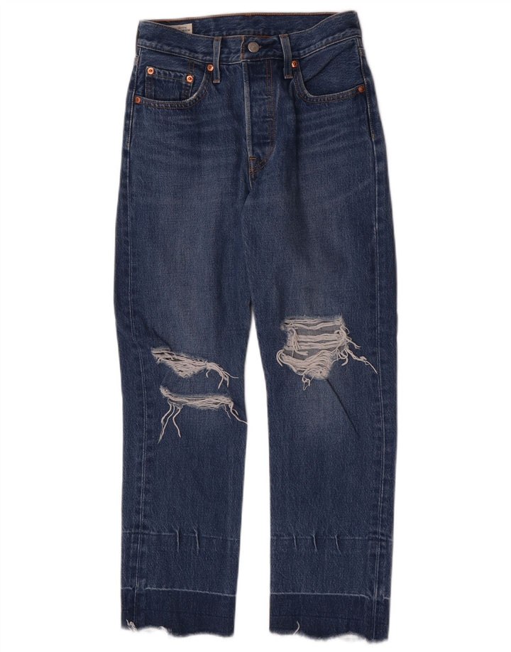 Jeans dritti invecchiati 501 da donna Levi's W25 L26 cotone blu navy