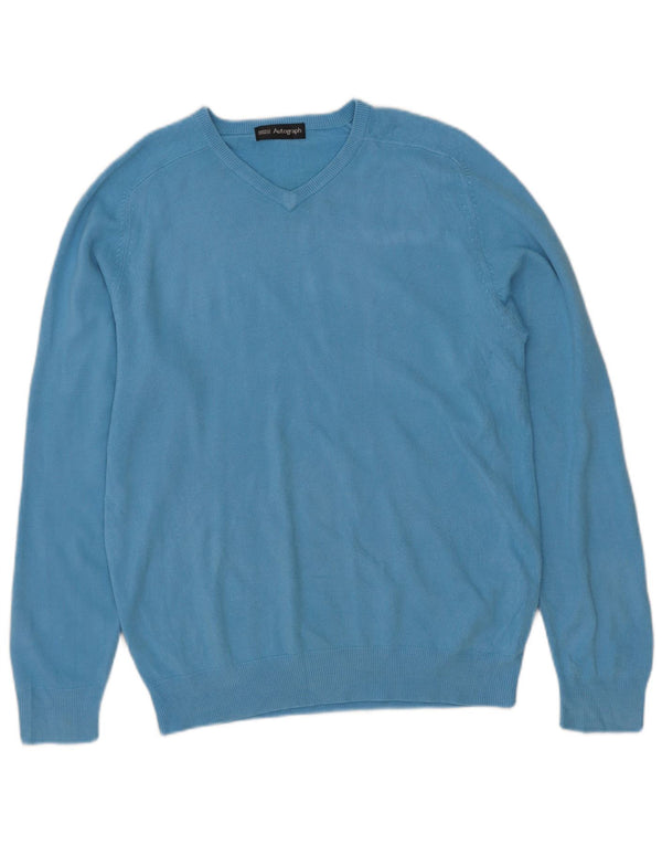 Maglione da uomo con scollo a V autografo Marks & Spencer piccolo acrilico blu