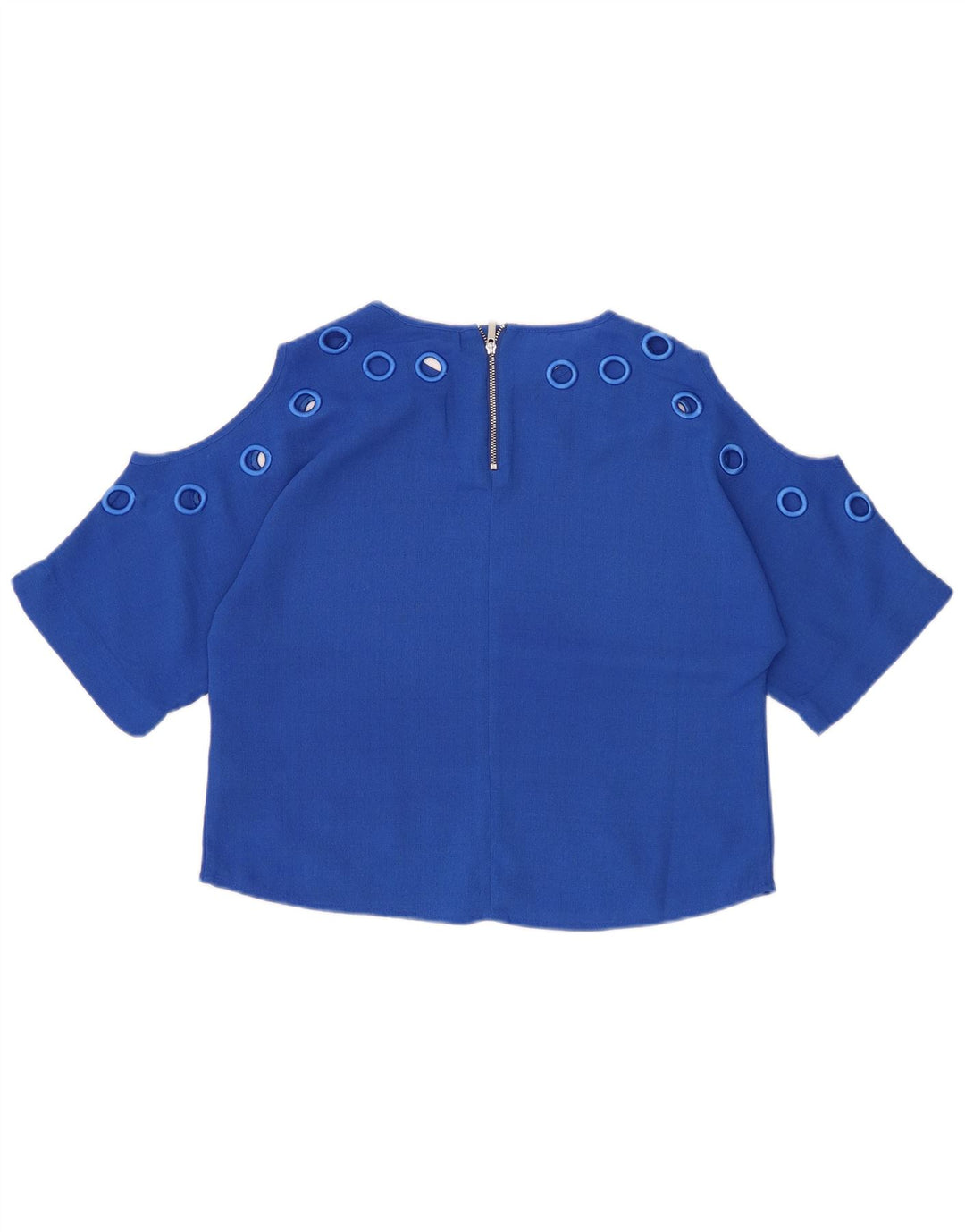KAREN MILLEN Top corto da donna oversize in camicetta UK 10 piccolo poliestere blu
