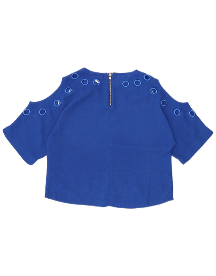 KAREN MILLEN Top corto da donna oversize in camicetta UK 10 piccolo poliestere blu