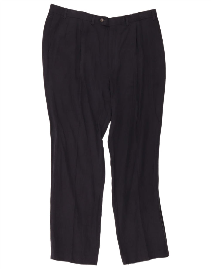 Pantaloni da abito con pegging da uomo Marks & Spencer W40 L33 blu navy in seta