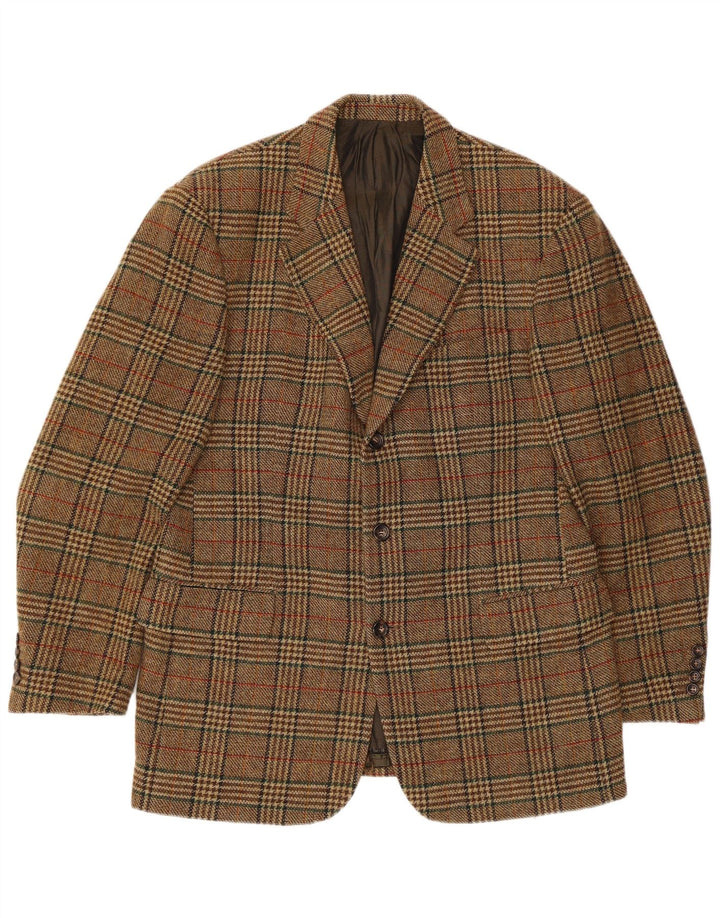 Giacca blazer da uomo a 3 bottoni Hugo Boss EU 52 XL Lana vergine a quadri beige