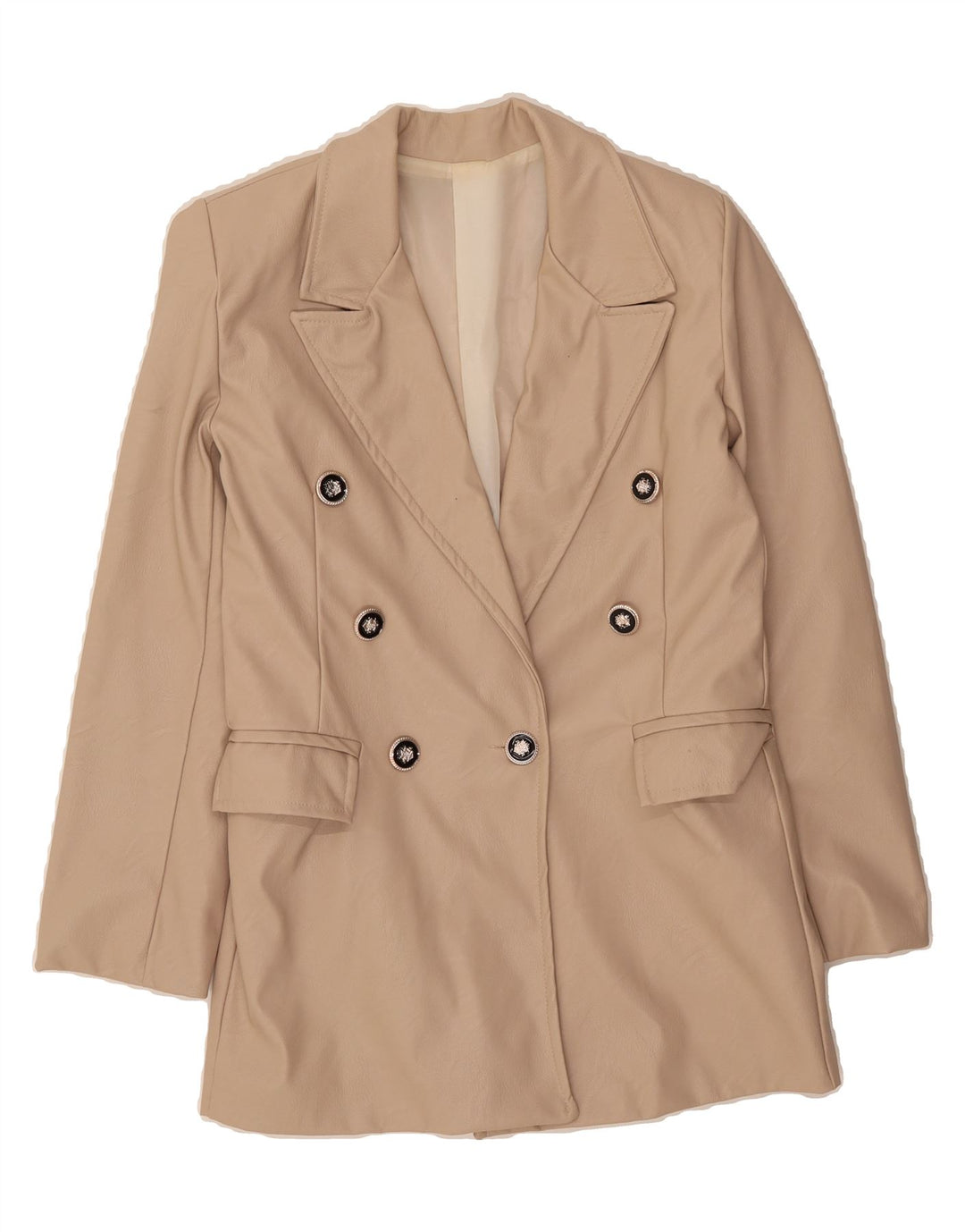 VINTAGE Womens Double Breasted Blazer Jacket UK 14 Large Beige Vintage Vintage and Second-Hand Vintage from Messina Hembry 