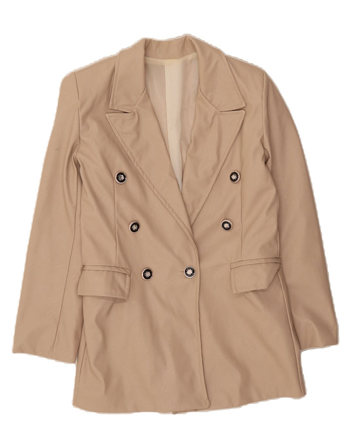 VINTAGE Womens Double Breasted Blazer Jacket UK 14 Large Beige Vintage Vintage and Second-Hand Vintage from Messina Hembry 