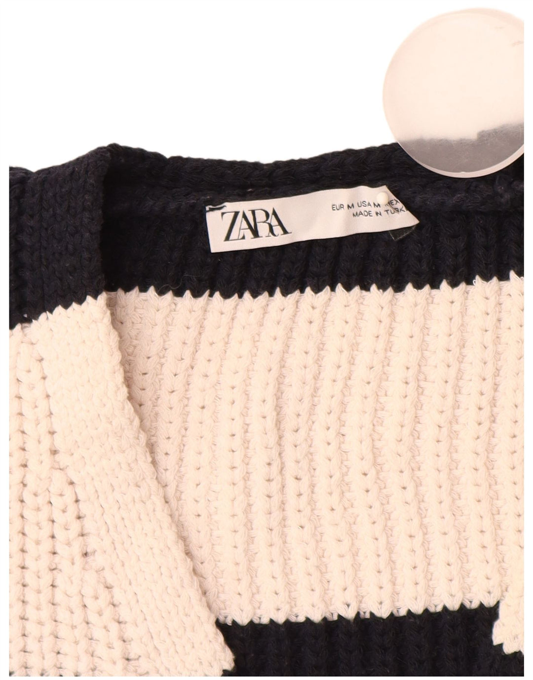 Canottiera da donna Zara UK 14 Poliestere a righe bianco sporco medio