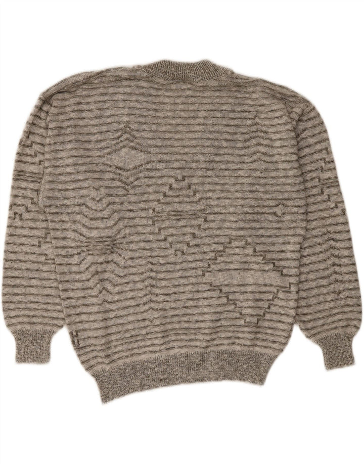 Maglione vintage da uomo con scollo a V grigio medio a righe