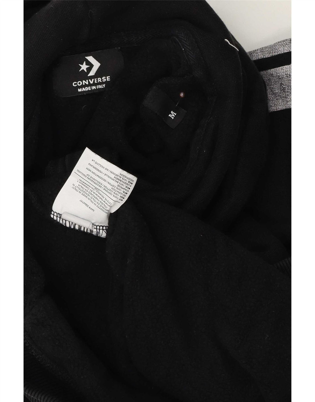 Maglione con cappuccio grafico da uomo con zip e collo Converse, color block medio nero