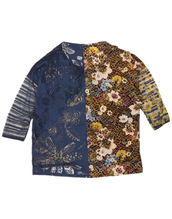 Desigual Donna Top Oversize Manica 3/4 UK 16 Grande Floreale Multicolore