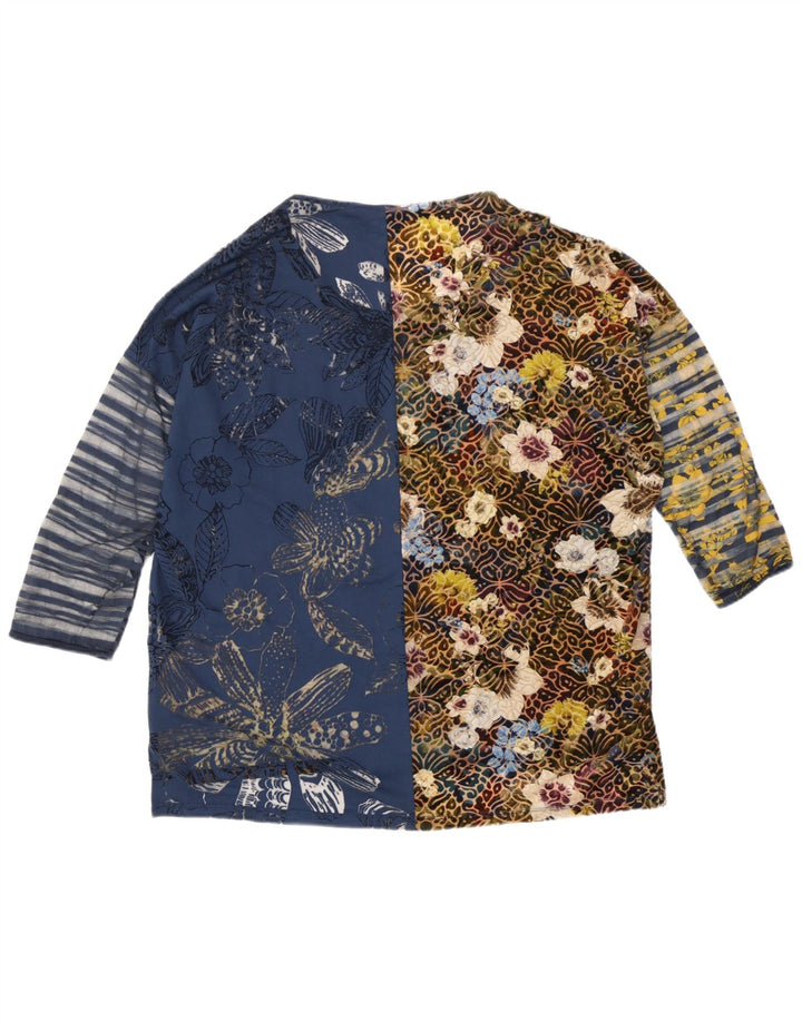 Desigual Donna Top Oversize Manica 3/4 UK 16 Grande Floreale Multicolore