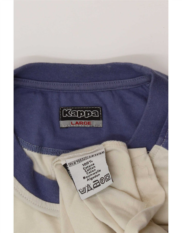 Top Kappa da uomo a maniche lunghe grande in cotone color block bianco sporco