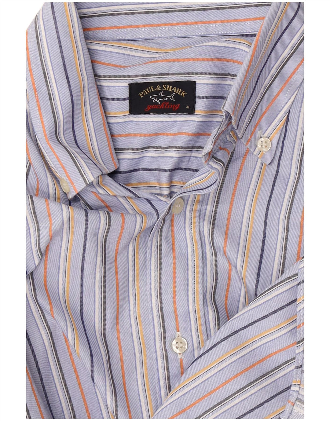 Camicia da yachting da uomo Paul & Shark taglia 41 cotone a righe blu medio