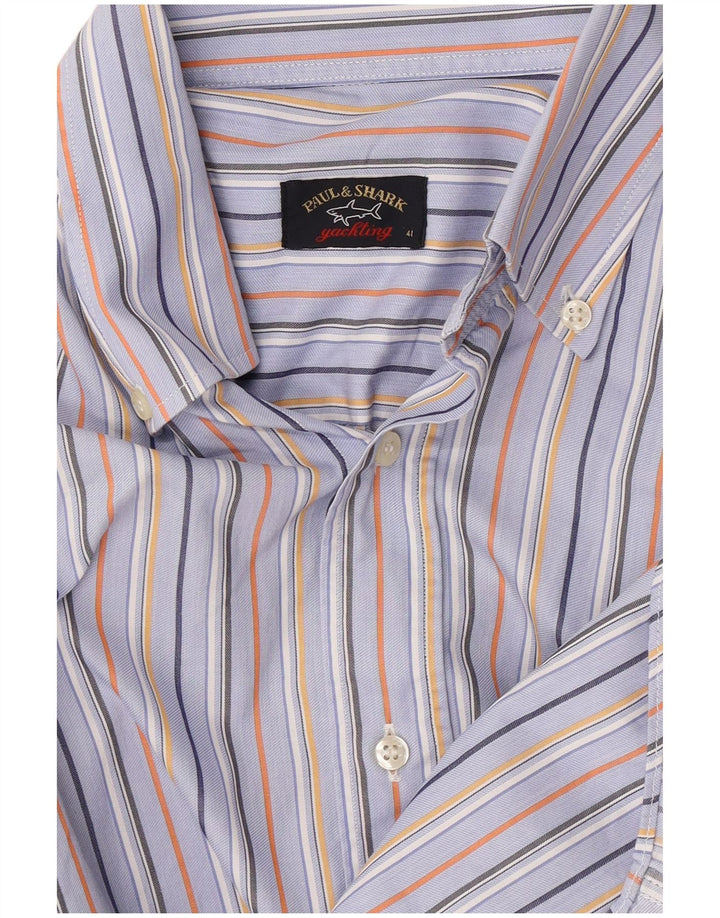 Camicia da yachting da uomo Paul & Shark taglia 41 cotone a righe blu medio