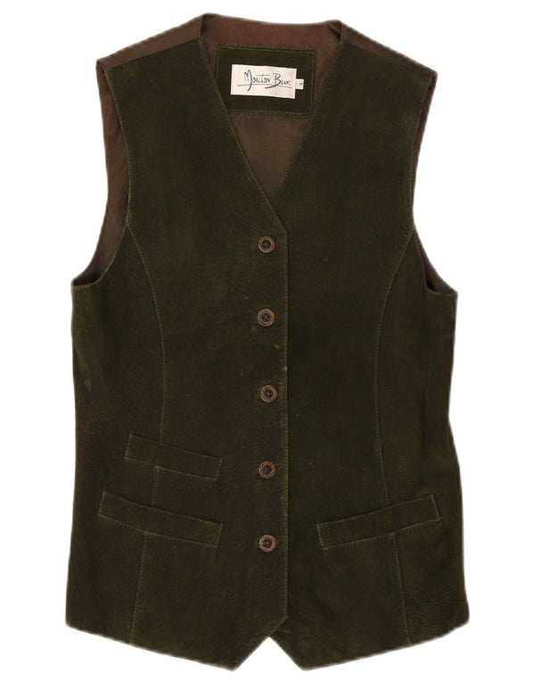 Gilet in pelle scamosciata da donna Mouton Blanc UK 10 piccolo in pelle verde