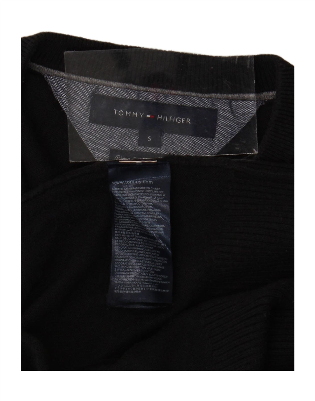 TOMMY HILFIGER Maglione da uomo con scollo a V piccolo cotone nero