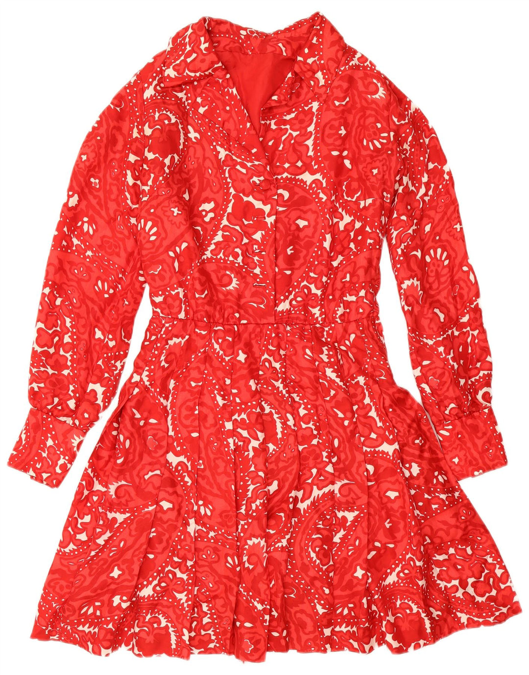 Abito a trapezio vintage da donna UK 12 medio rosso Paisley
