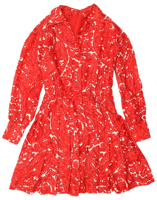 Abito a trapezio vintage da donna UK 12 medio rosso Paisley