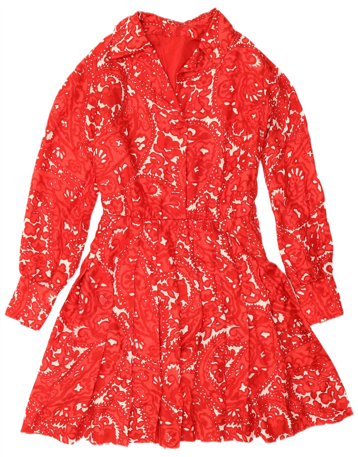 Abito a trapezio vintage da donna UK 12 medio rosso Paisley