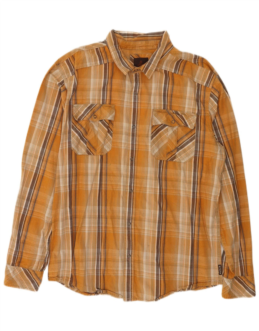 Camicia da uomo Prana XL in cotone a quadri gialli