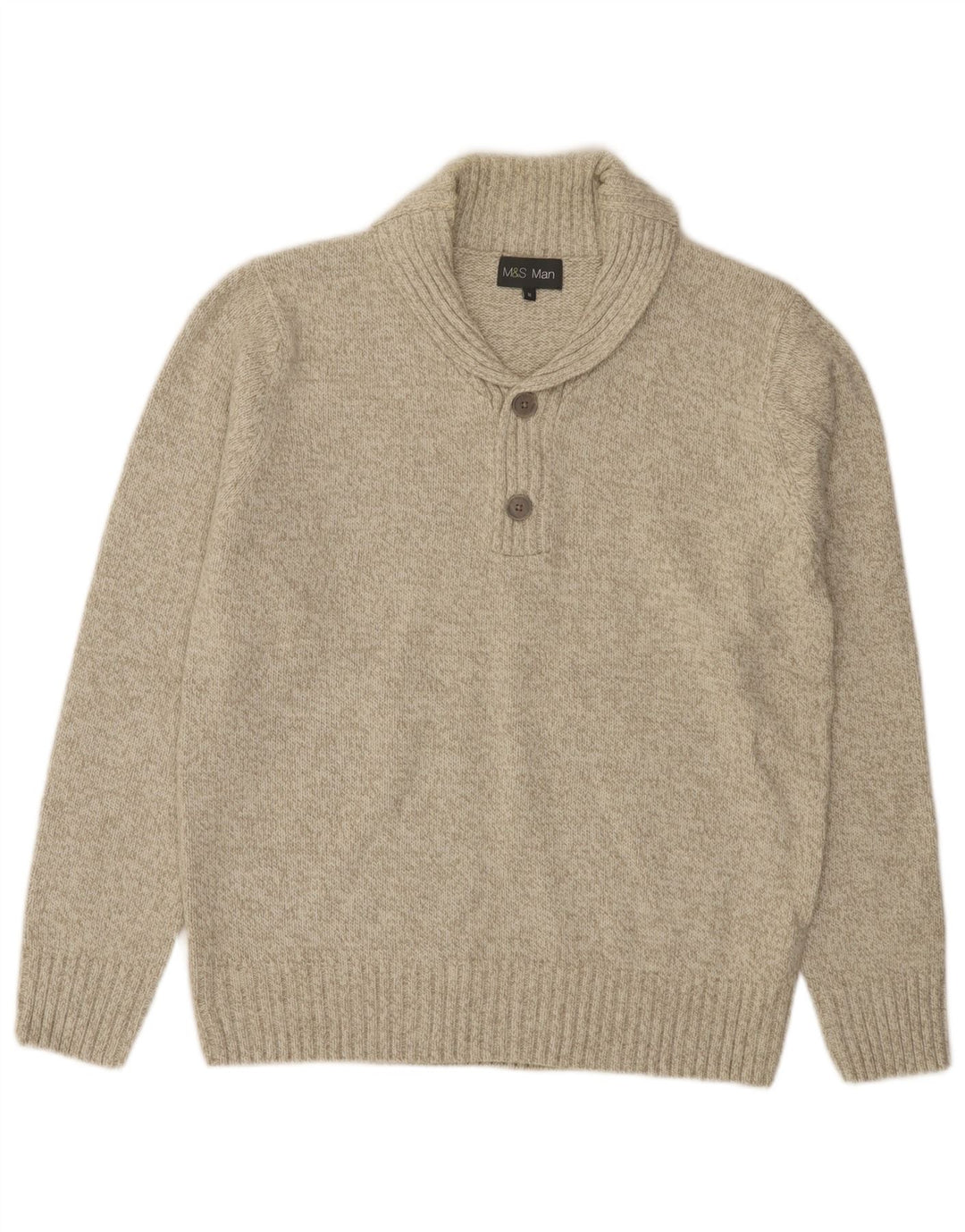 Maglione da uomo Marks & Spencer con collo a scialle in acrilico screziato verde medio