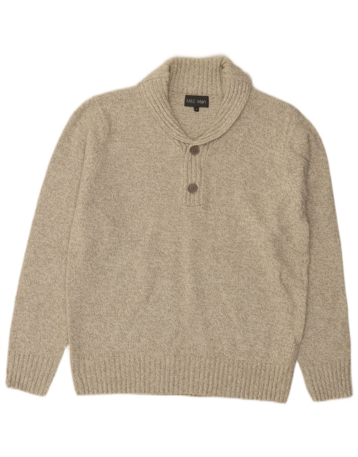 Maglione da uomo Marks & Spencer con collo a scialle in acrilico screziato verde medio
