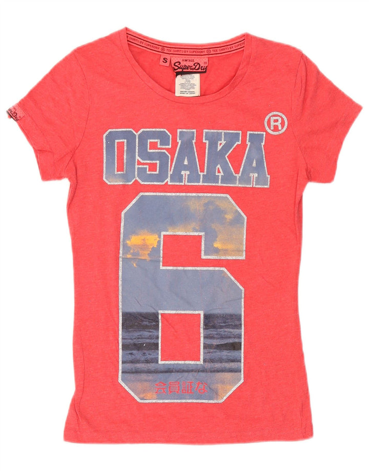 T-shirt grafica da donna Superdry Osaka Top UK 10 Small in cotone rosa