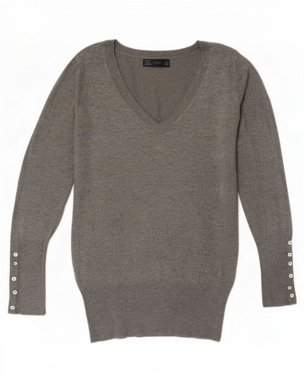 Maglione Zara da donna con scollo a V UK 12 Grigio medio