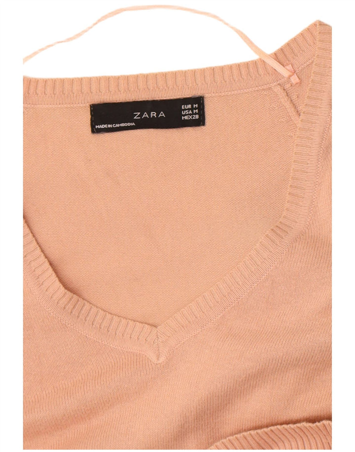 Maglione corto con scollo a V da donna Zara UK 12 Rosa medio