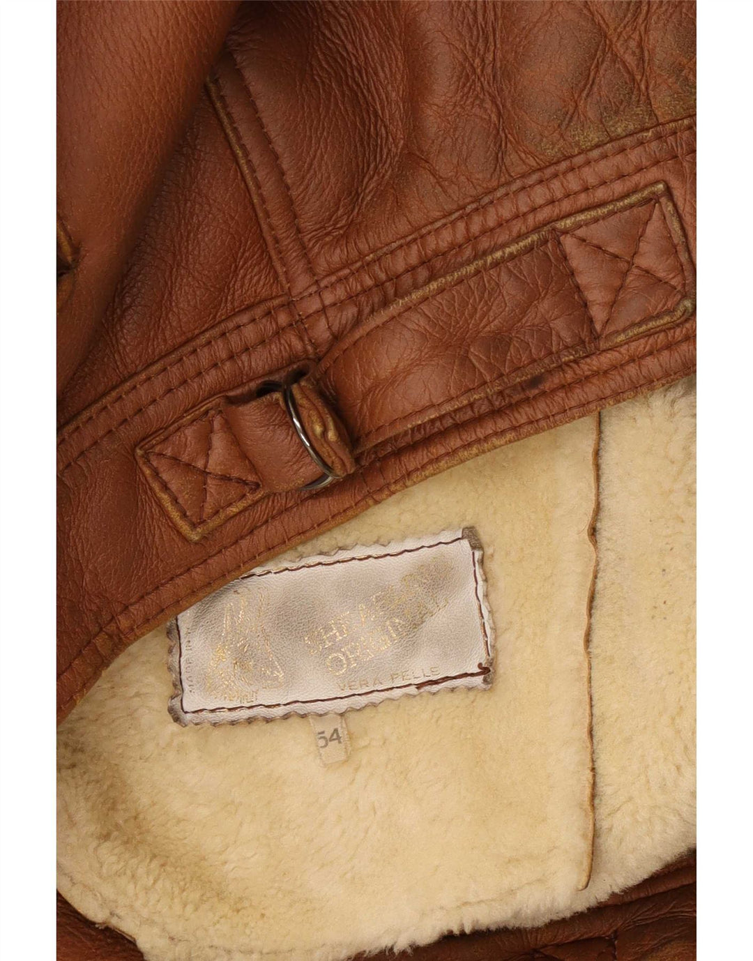 Giubbotto shearling vintage da uomo IT 54 2XL in pelle marrone