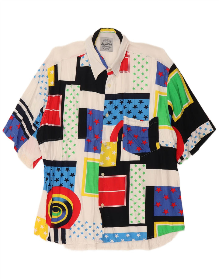 Camicia a maniche corte da uomo Key West XL in viscosa patchwork bianca