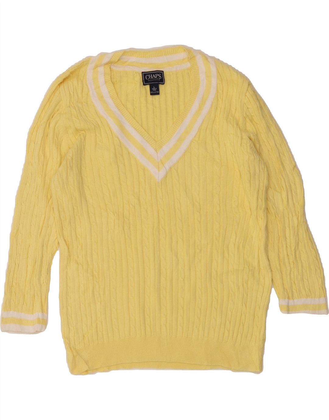 CHAPS Womens Classic Fit V-Neck Jumper Sweater UK 16 Large Yellow Vintage Chaps and Second-Hand Chaps from Messina Hembry 