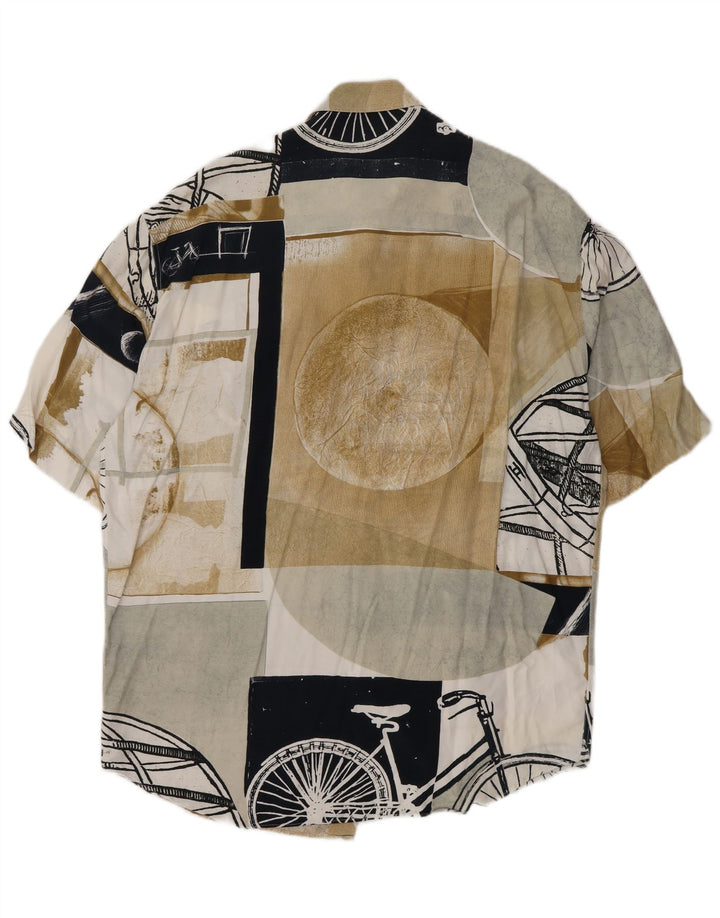 Camicia vintage da uomo a maniche corte grande patchwork in viscosa multicolore