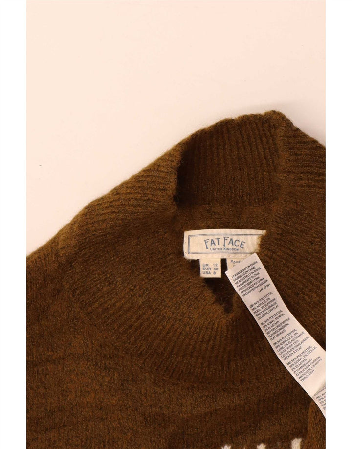 Maglione maglione da donna con collo dolcevita da donna Fat Face UK 12 Medium Khaki Fair Isle