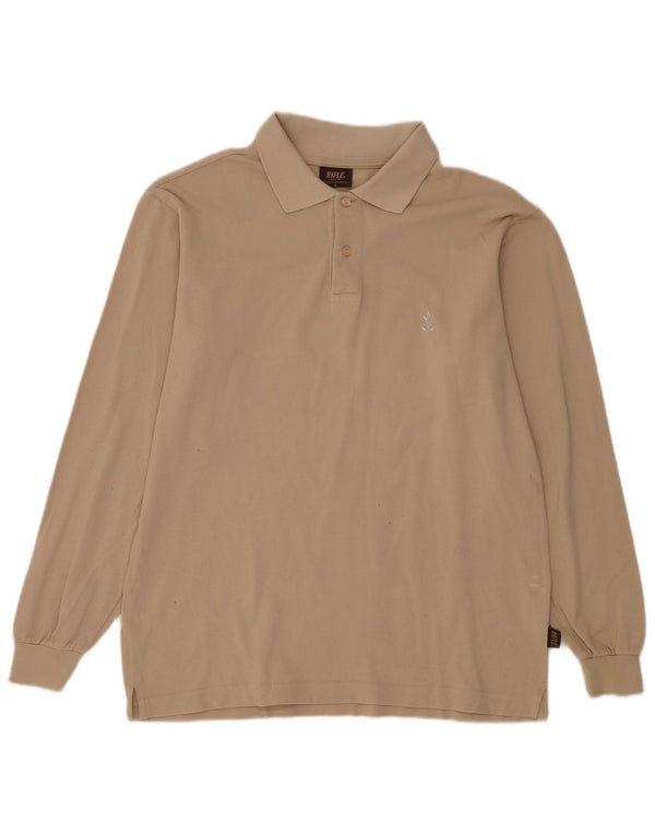 Polo da uomo a maniche lunghe Rifle in cotone beige medio