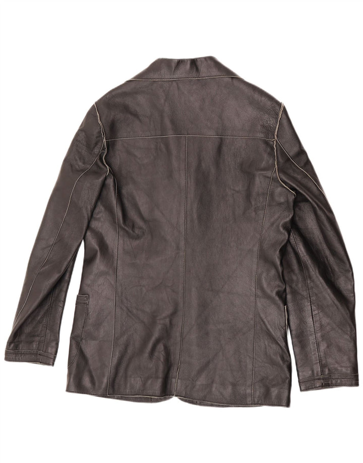 Giacca blazer in pelle vintage da donna a 3 bottoni UK 16 grande nera