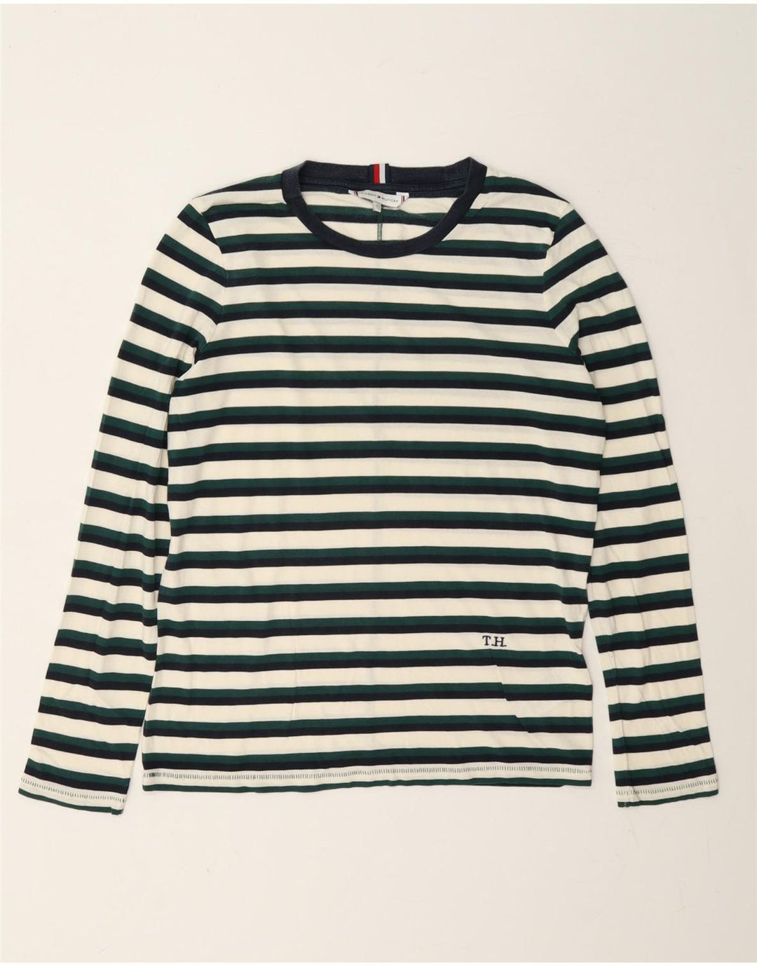 Tommy Hilfiger Uomo Top Manica Lunga Piccolo Lyocell a Righe Verdi