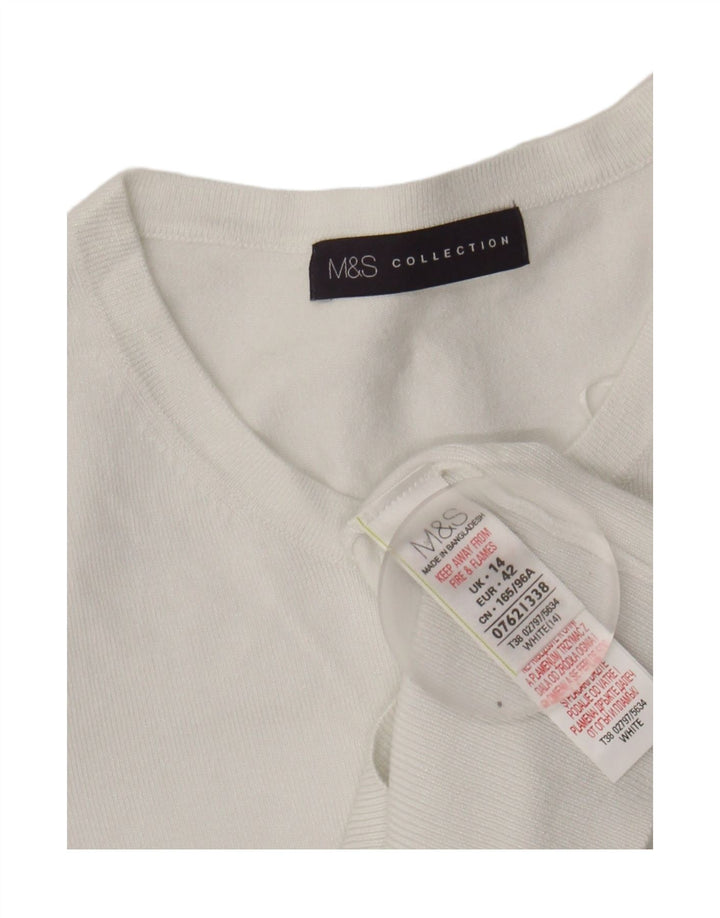 MARKS & SPENCER Womens Short Sleeve Cardigan Sweater UK 14 Medium White Vintage Marks & Spencer and Second-Hand Marks & Spencer from Messina Hembry 