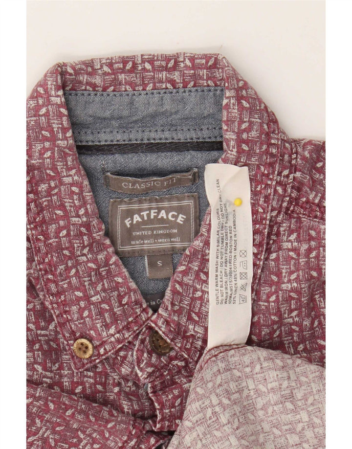 Camicia da uomo a maniche corte dal taglio classico Fat Face, in lino geometrico rosso piccolo