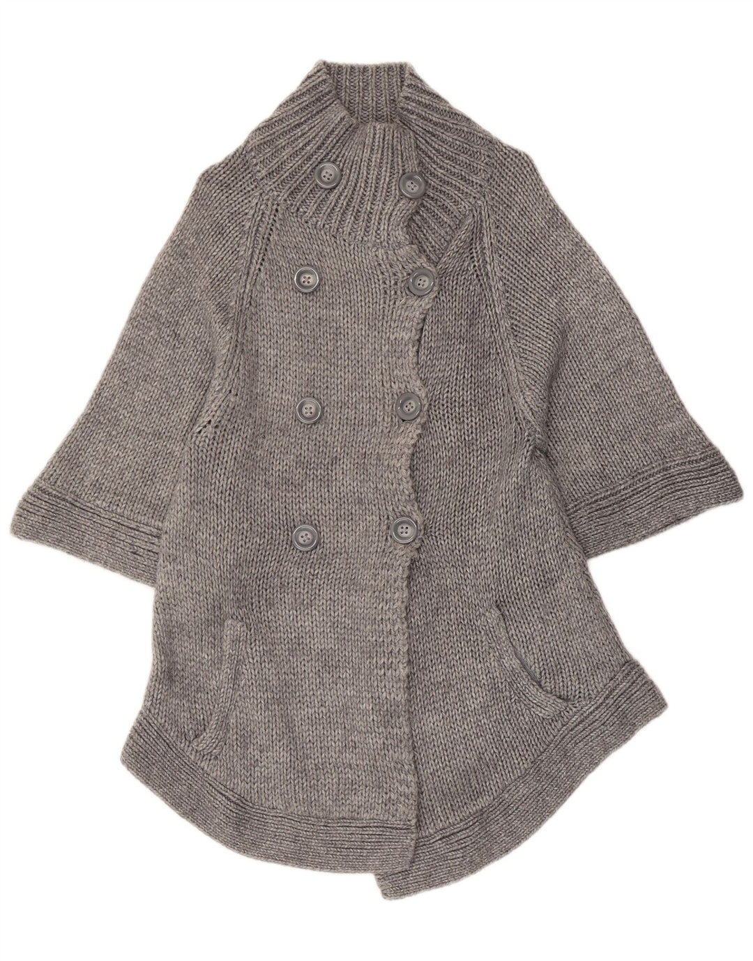 Guess maglione cardigan a maniche 1/2 da donna UK 14 grande acrilico grigio