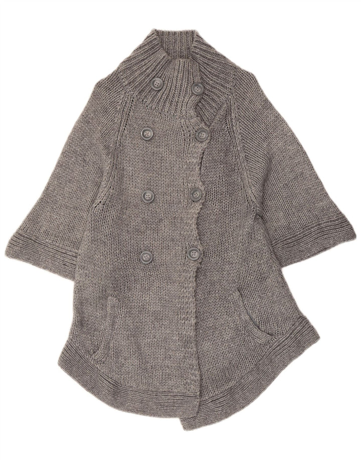 Guess maglione cardigan a maniche 1/2 da donna UK 14 grande acrilico grigio