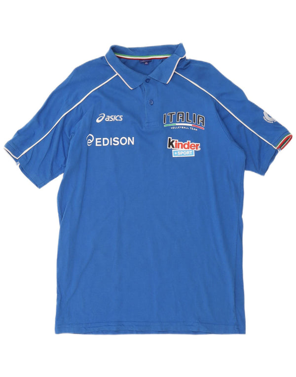 Polo grafica da uomo Asics Italia 2XL in cotone blu