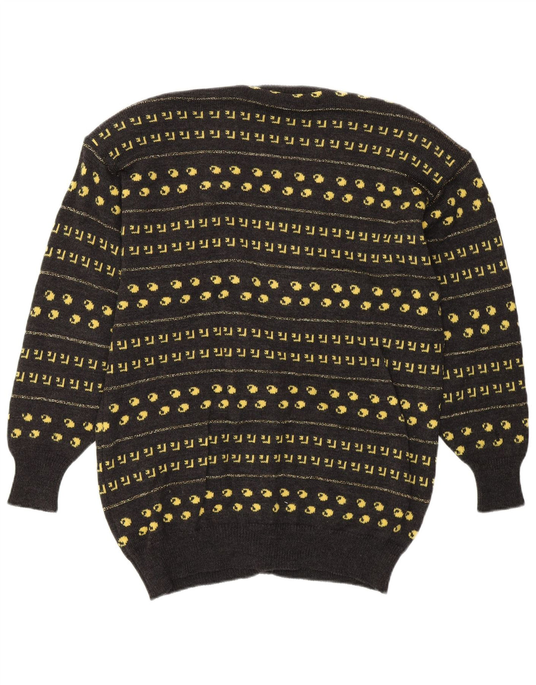 VINTAGE Womens Cardigan Sweater EU 38 Medium Grey Geometric Wool