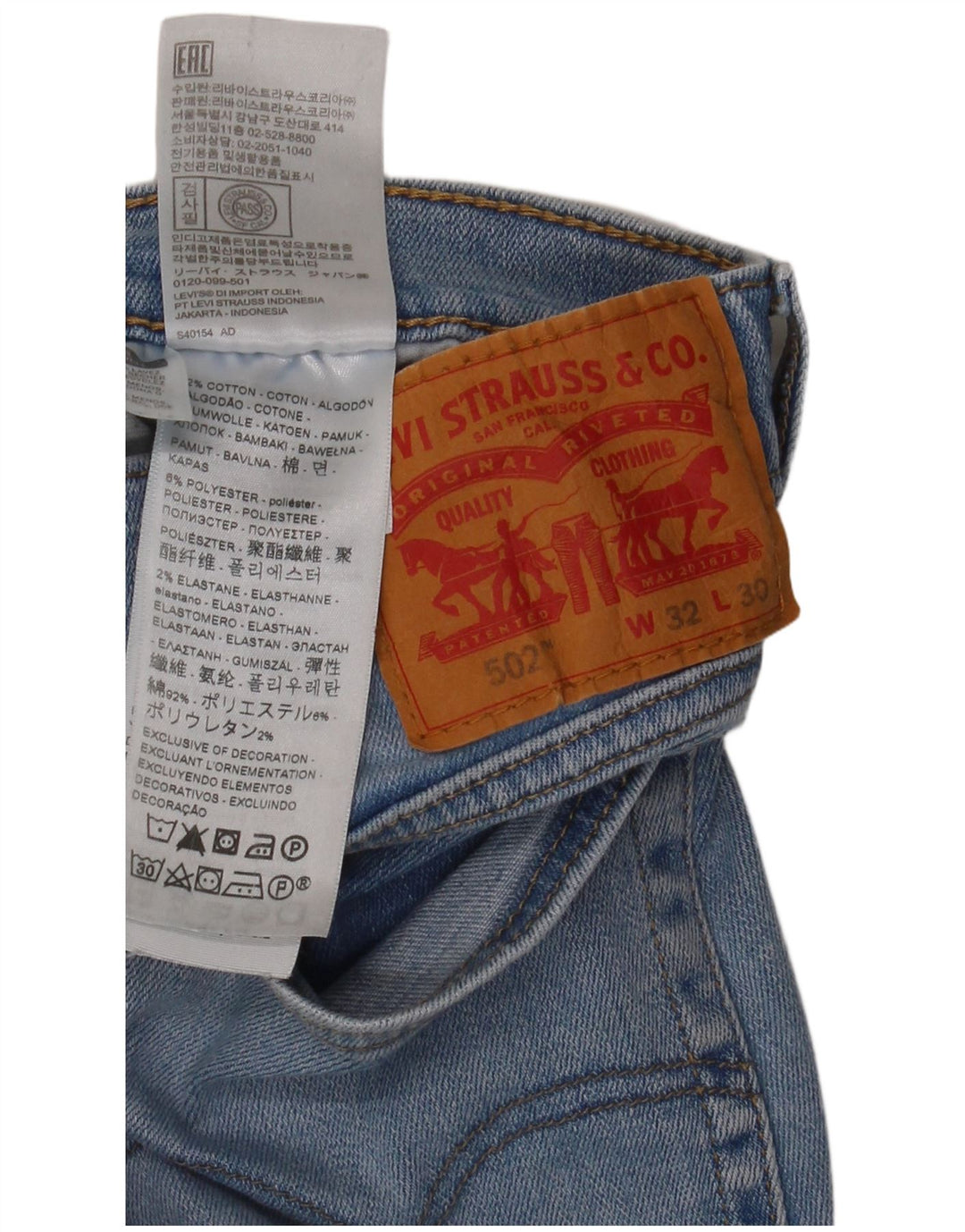 Levi's Uomo 502 Jeans affusolati W32 L30 Cotone blu