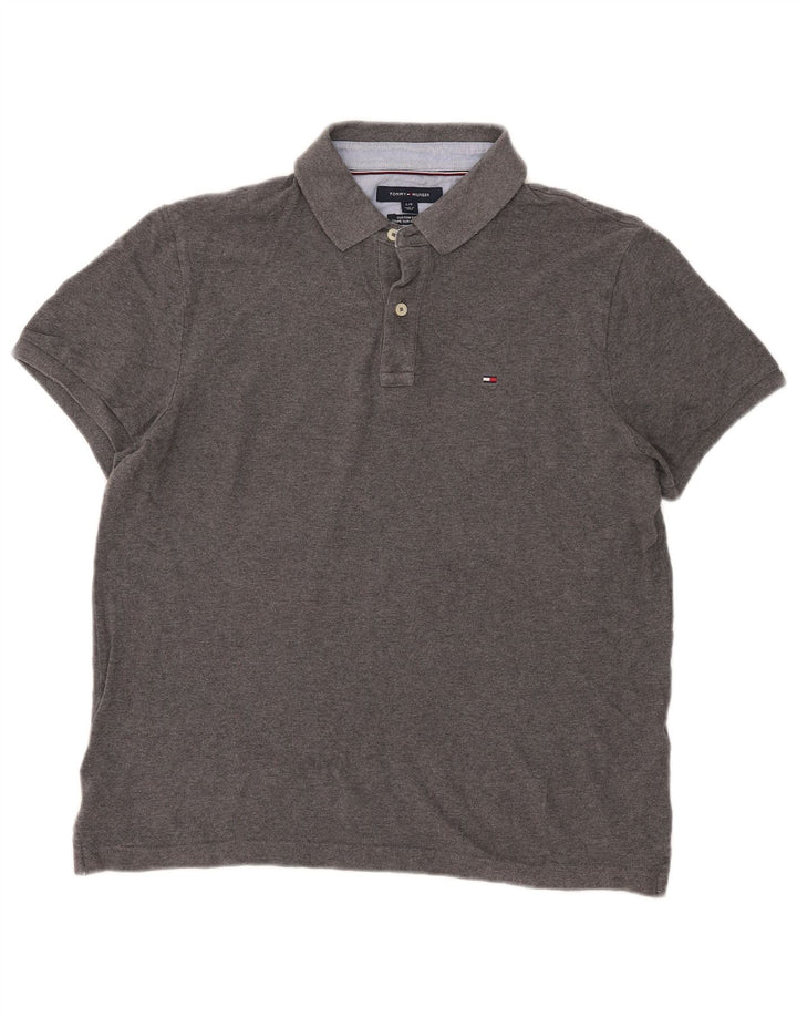 Polo da uomo Custom Fit Tommy Hilfiger grande in cotone grigio