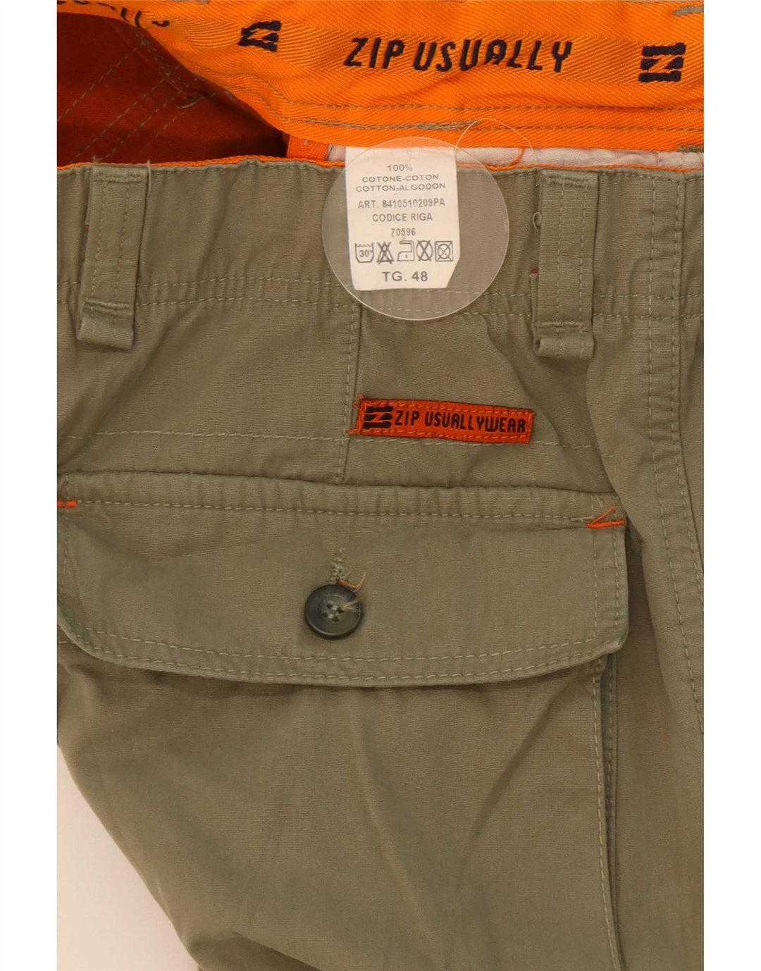 Pantaloni cargo dritti da uomo con zip IT 48 medio W32 L34 cotone kaki