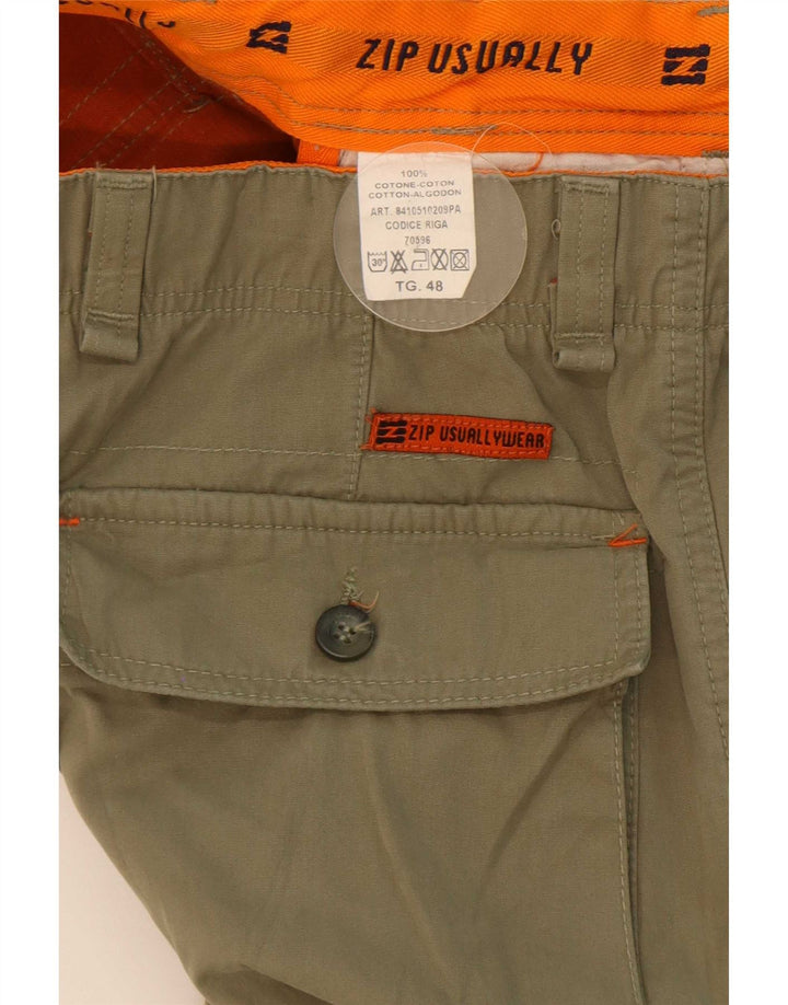 Pantaloni cargo dritti da uomo con zip IT 48 medio W32 L34 cotone kaki